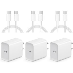 10FT iPhone 17 16 15 Charger Fast Charging - 3 Pack 20W USB C Charger Block and Type C to C Cable Compatible with iPhone 17/17 Pro/17 Pro Max/Air/16/16e/15, iPad Pro, Air 5/4, iPad 10/Mini 6