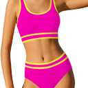 Girls Swimsuit Double Strap High Waist Sporty Bikini Swimsuits Swim Cover Up Skirt 3 Piece Set (9-10 Years, Pink)