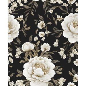 Boho Wallpaper Peel and Stick Dark Floral Wallpaper for Cabinet 17.5in x118in Vintage Contact Paper Waterproof Self Adhesive Modern Flowers Leaf Wall Paper for Room Walls Bathroom Decor (Black,Golden)
