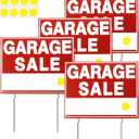 4 Packs Garage Sale Signs with Metal Stake 17" x 13" Double Sided Sign Garage Moving Signage Yard Sign, Weather-proof, Red, Corrugated Plastic