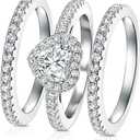 Three-in-One Heart Halo Wedding Band Set Engagement Ring 18K White Gold Yellow Gold Plated Cubic Zirconia Promise Eternity Ring for Women Size 5