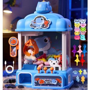 CWLAKON Claw Machine for Kids Boys Dinosaur Toys, Mini Vending Machine with Sound & 20 Mini Toys, Large Candy Grabber Prize Dispenser Electronic Arcade Games, Christmas Birthday Gifts for Boys, Blue