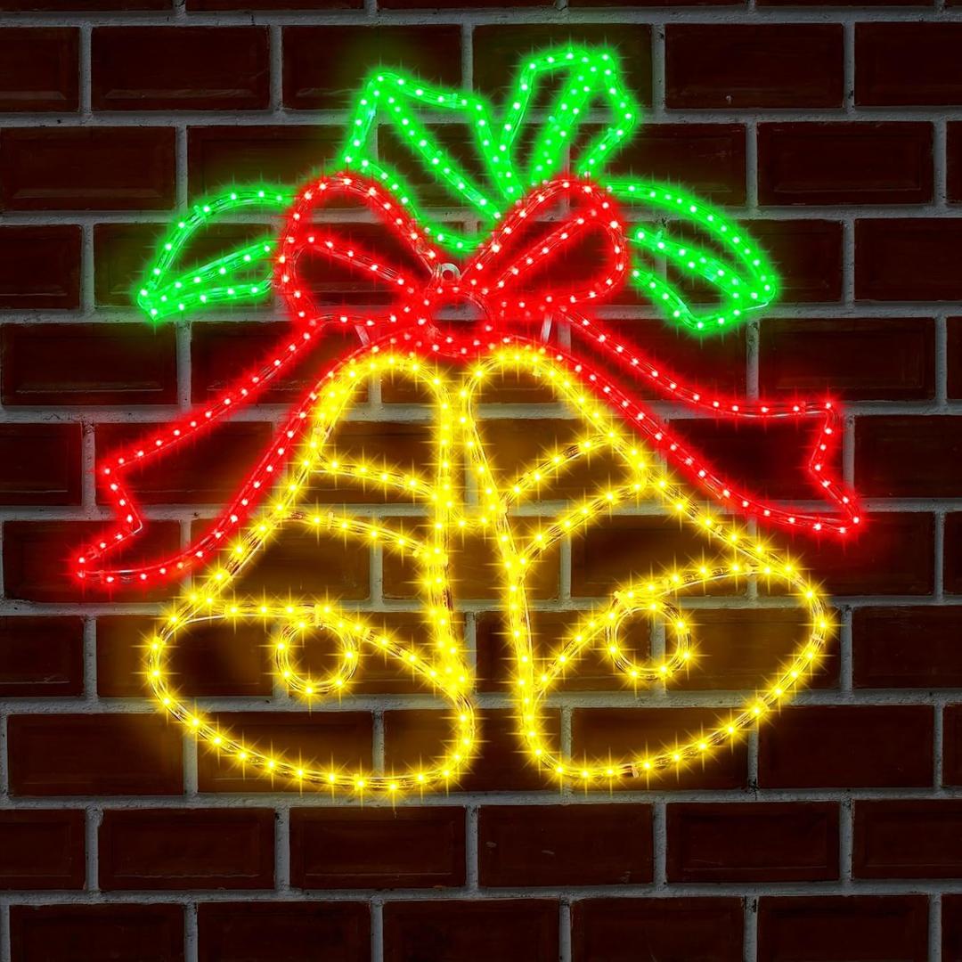 29.3 x 29.1 Large Lighted Christmas Bells, LED Christmas Window Silhouette Bell Lights for Outdoor Indoor Waterproof Xmas Tree Wall Bedroom Hanging Party Decoration