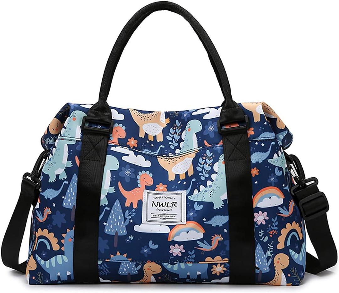 Travel Duffle Bag Weekender Overnight Bag Gym Tote with Dry and Wet Separated Pocket for Women Girls Shoulder Workout Duffel Bag Water Resistant (B-Dinosaurs)