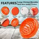 Chicken Shredder Tool Twist Large 12 with Visible Lid & Cleaning Brush | Meat Shredder Twist for Thin Chicken Breast | Dishwasher Safe Chicken Shredder Tool Twister & Food Shredder (Orange) (Pro Size - 12 Inch)