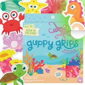 Glo Pals Glow-in-The-Dark Grips Bathtub Stickers for Kids  8 Extra Large Non-Slip Bath Stickers & Fun Anti-Slip Tub Decals  Textured Bath Grips for Kids Bathroom Safety - Guppy