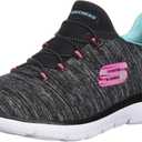 Skechers Women's Summits Quick Getaway Slip-On Sneaker (9.5 Wide, Black/Light Blue)