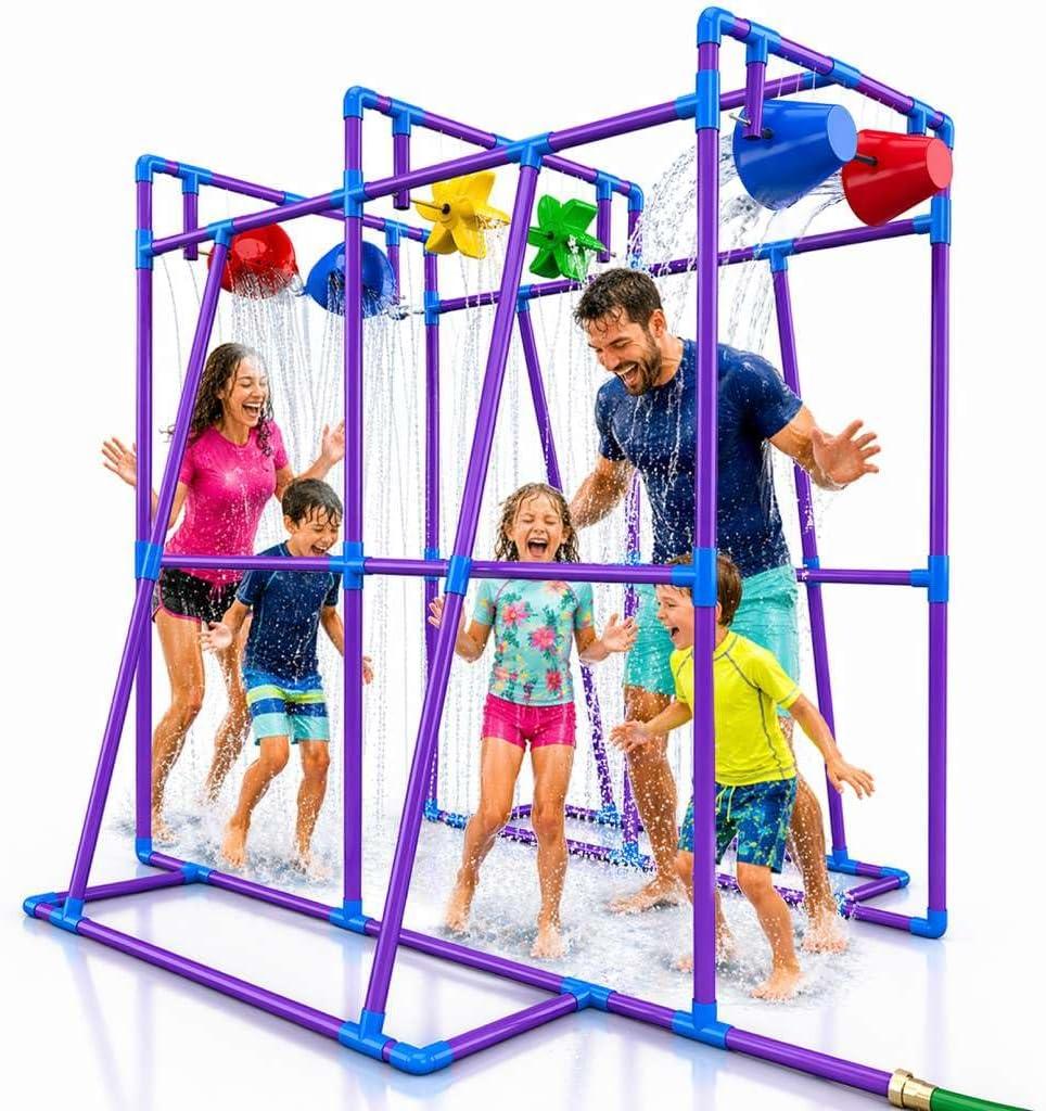 PUDDLE SPLASHERS Outdoor Water Play for Kids, Backyard Waterpark Sprinkler Summer Toy, Fun Outside Play Structure for Kids with Sprinkler, Water Buckets and Splash Wheels, Family Backyard Waterpark