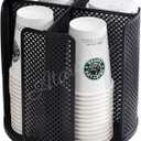 Rotatable Coffee Cup Dispenser with 4 Compartments, Atavarna Cups and Lids Holder for 5-16oz Cups Organizer for Restaurant, Coffee Station, Bar, Office, Home-9.25" x 9.25" x 8.66" (Black)