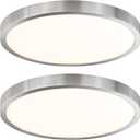 14 Inch Flush Mount LED Ceiling Light Fixture, Slim Dimmable Flush Mount Light for Kitchen, Metal and Glass Modern Ceiling Light for Low Ceiling, Bedroom, Laundry, Brushed Nickel, 26W, 3000K, 2 Pack