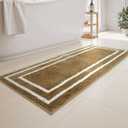 Uphome Bathroom Runner Rug, 18x47 Modern Khaki and White Long Bathroom Rug Non Slip Washable, Soft Microfiber Absorbent Bath Mat Runner for Tub, Shower, Floor, Sink