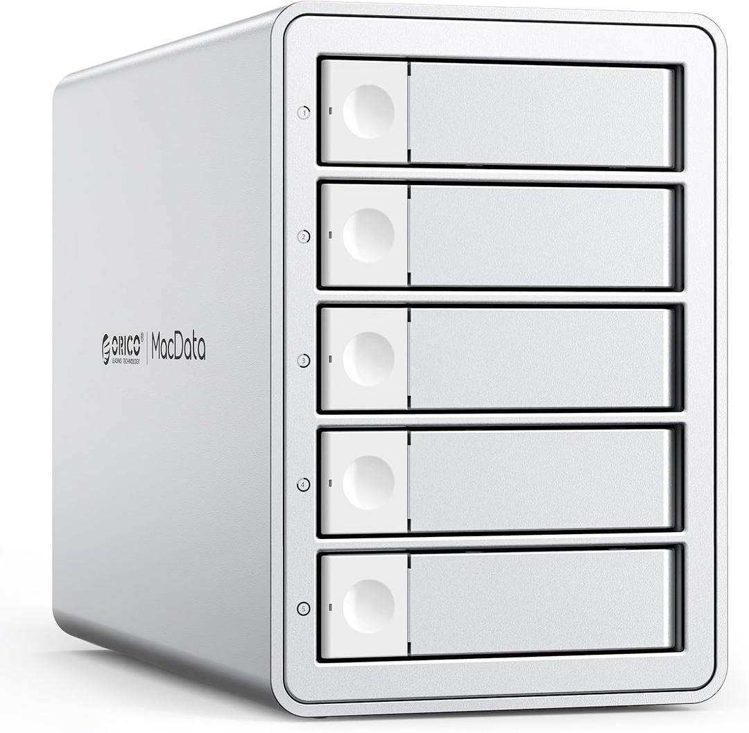 ORICO 5 Bay RAID External Hard Drive Enclosure 130TB Max
USB 3.0 DAS Storage Station for 2.5/3.5 inch SATA HDD SSD with 150W Built-In Power Supply