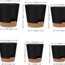 Indoor Self Watering Planters with Drainage Holes and Saucers, 8, 7, 6.5, 6, 5.5, 5 Inches, Black, 6 Pots