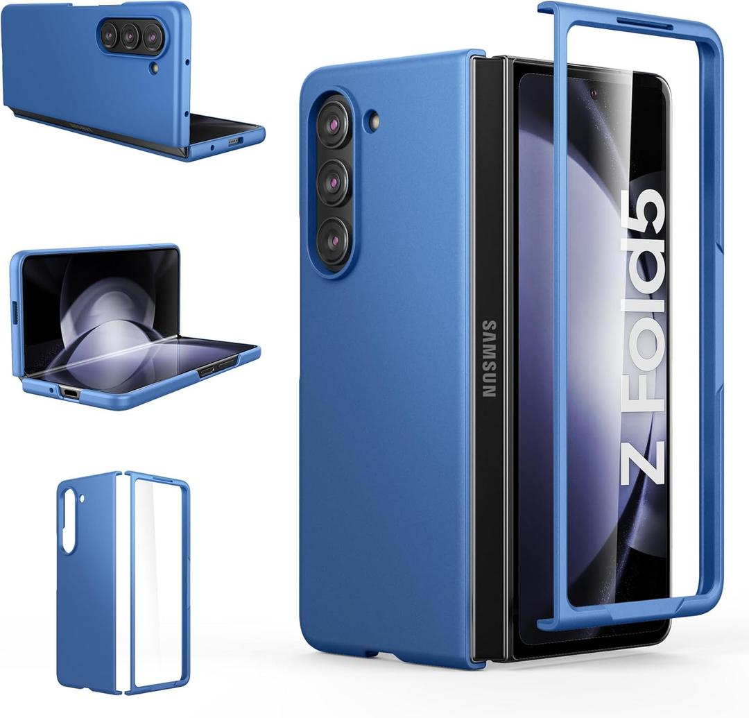 Foluu Slim Fit Case for Samsung Galaxy Z Fold 5 Case, with Front Built-in Screen Protector, Ultra Thin Matte PC Protective Cover for Samsung Galaxy Z Fold5 5G 2023 (Blue)
