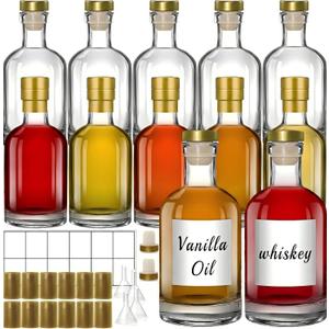TBWIND 12 oz/375ml Clear Glass Bottles with Cork, 12 Pack Clear Liquor Bottles, Thick Heavy Base Airtight Wine Bottles for Beverages, Liquor, Whiskey, Oil, Vinegar, Wedding Favors & Crafts