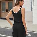 PRETTYGARDEN Rompers For Women Sleeveless Drawstring Waistband One Piece Short Jumpsuit Summer Casual Outfits With Pockets (Black, M)