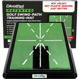 DivotPad Patented Golf Training Aid, Golf Mats Practice Indoor & Outdoor, Soft Fibre, Real Give, 5 lb, Woven Alignment, Extra Pad, Home Backyard Swing Trainer, Hitting Mat, Accessories Gift Men, Women
