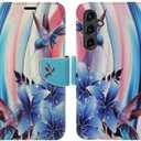 2 x Zase Design for Samsung Galaxy A35 5G Wallet Phone Case Protective Flip Cover Purse Cute Woman Girls Premium PU Leather Folio w/Kickstand ID Card Slot Wrist Strap Magnetic Lock (Blue Bird)