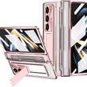 Case for Samsung Galaxy Z Fold 5 2023, One-Piece Housing Hinge Protection Clear Z Fold 5 Case with Kickstand, Build-in Screen Protector (Rose Gold)