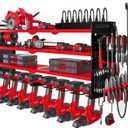 Power Tool Organizer Wall Mount with Charging Station,Cordless Tool Organizer 8 Drill Holder, 4 Layer Storage Rack for Garage Organization,Tool Holder with 8 Outlet Power Strip (Red)