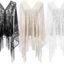 Patelai 3 Pcs Lace Shawls and Wraps for Evening Dresses Scarfs Women Fringe Scarf for 1920s Party Wedding Costume