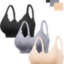 HBselect Jelly Bras for Women No Underwire 3PCS Comfort Wireless Push Up Bras Seamless Scalloped Lift Everyday Bralettes,  Black/Blue/Skin, X-Large