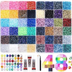 Vertdens 48 Colours 48000 Pieces 3mm Bedazzling Kit, Flatback Rhinestones, Resin Jelly Gems, Rhinestones for Bedazzling, Diamond Art & DIY Bedazzler, Including 3 x 10ml Bottles of B7000