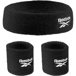 3pc Unisex Athletic Sweatband Set - 2.25in Workout Headband & 3.25in Wristbands w/Stay Dry Technology, Terry Cloth Band Moisture-Wicking Fabric | Quality Fitness Accessories for Active Comfort-Reebok (Black)