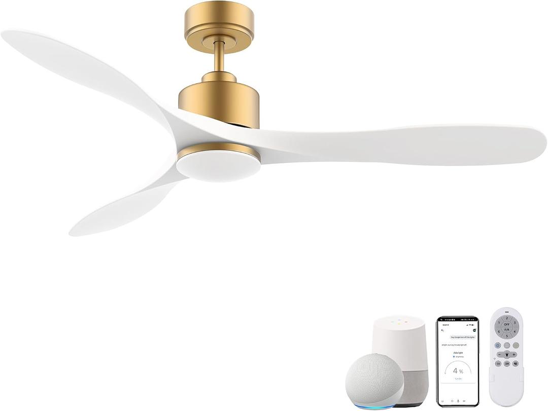 cumilo 52" Smart Ceiling Fans with Lights Remote,Quiet DC Motor,Dimmable,Gold and White Outdoor Indoor Ceiling Fan,Control with Voice Alexa App, for Modern Bedroom Patios
