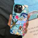 Case for iPhone 15 Pro Max, Hybrid Heavy Duty 2 in 1 Full Body Rugged Shockproof Protection Glossy Case for iPhone 15 Pro Max - Coconut Ocean Inspired Style