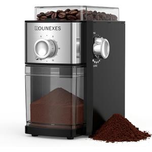 Flat Burr Coffee Grinder Electric, Adjustable Coffee Bean Grinder with 17 Grinding Sizes, Burr Mill for Espresso & French Press, 2-12 Cup, Black