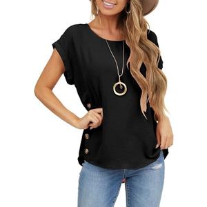 Orchidays Womens Casual Short Sleeve Tops Dressy Crew Neck Side Button Shirts Blouse Black
 XL