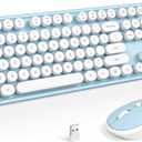Wireless Keyboard and Mouse, Typewriter Full Size Keyboard with Number Pad and 2 in 1 USB Connected Mouse for Mac, Windows 7/8/10, Laptop, Desktop, PC, Computer (Blue-White)