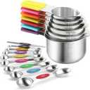 16 Pcs Magnetic Measuring Cups and Spoons Set - 304 Stainless Steel with Double-Sided Measurement Markings, Stackable Design, N52 Strongest Magnets & Leveler for Dry/Liquid Ingredients