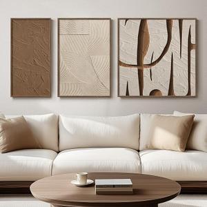 Framed Brown Neutral Abstract Wall Art, Set of 3 Modern 2D Canvas Prints for Walls, Minimalist Abstract Lines Premium Print Pictures for Living Room Dining Room Bedroom Hallway Office Wall Decor
 30" x 60"