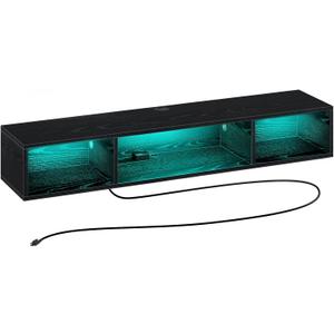 Rolanstar TV Stand with Power Outlet, Floating TV Stand with RGB Lights, Wall Mounted TV Shelf 120cm, Black Media Console with Storage Shelf, Under TV Entertainment Shelf