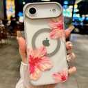 Magnetic for iPhone 17 Air Case [Compatible with MagSafe] Cute Trendy Hibiscus Flower Pattern Design for Summer Hawaiian, Translucent Shockproof Protective Case for Girls Women-Gray