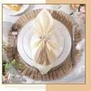 Gejoy 18 Pcs Round Burlap Placemats Wood Bead Napkin Rings with Dinner Napkins Cloth, Jute Heat Resistant Placemats Boho Wooden Rings for Plates Wedding Dining Table