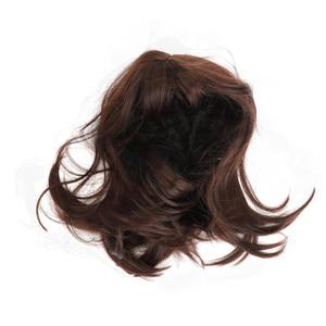 Dark Brown Short Straight Wig Women Cosplay Party Shoulder Length Synthetic Wig with Air Bangs for Dating