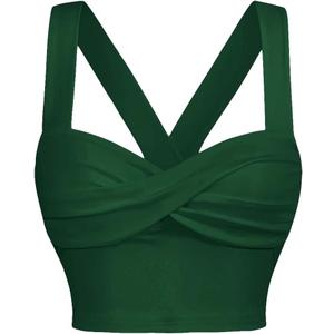 GORGLITTER Women's Twist Front Cami Crop Top Strappy Sleeveless Tank Top (Large, Dark Green)