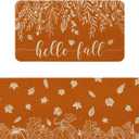 Hello Fall Kitchen Mat, Orange Fall Kitchen Rugs Indoor Set of 2, Fall Kitchen Mats for Floor, Fall Kitchen Decor Home Decorations (Fall Pumpkins Leaves)