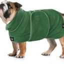 Tuff Pupper Fast Drying Dog Bath Robe | 800 GSM Plush Dog Towel Bathrobe/Dressing Gown | Super Absorbent Pet/Puppy Bathrobe | Adjustable Hood & Belly Strap | Super Soft | Fast Drying (L, Green)