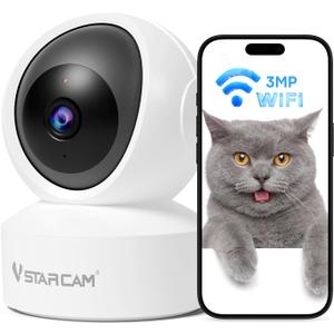 2 x VSTARCAM 2K Indoor Security Camera, 3MP Pet Camera with Phone App, 360 Pan/Tilt Dog Camera for Home Security, AI Human Detection, Color Night Vision, 2-Way Audio, Support 256GB SD Card, 2.4G WiFi