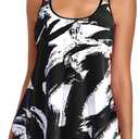 Urchics 2026 Women Two Piece Tankini Swimsuit Tummy Control Plus Size Long Torso Top and High Waisted Boyshorts Bathing Suits (3X-Large, Ink Wash Painting)