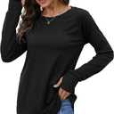 Fisoew Women's Casual Long Sleeve Tops Crew Neck Round Hem Loose T-Shirts Tunic Tops with Thumb Holes (Black, XXXL)