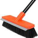 Deck Brush with Long Handle, Stiff Bristle Floor Scrub Broom, 55'' Outdoor Scrubber Remove Dirt, Leaves, Snow on Carpet, Patios, Garage, Concrete (Orange)