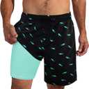 XiaoMoSha Mens Swim Trunks with Compression Liner 7" Quick Dry Board Shorts Bathing Suit with Pockets Swimwear Swimsuit (Large, Black)