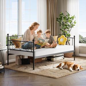 Daybed without Trundle, Trundle Bed Twin with Heart-Shaped Headboard, Sturdy Metal Sofa Bed, Heavy-Duty Metal Bed Frame Support, for Living Rooms, Bedrooms, and Guest Rooms, Easy Assembly, Black