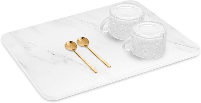 Stone Dish Drying Mat for Kitchen Counter – Diatomaceous Earth Drying Mat | FastAbsorbing, Minimalist Design, Durable Diatomite | NonSlip, Heat Resistant, EasytoClean | 16"x12" | USA Brand