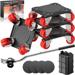 ONEON Heavy Duty Furniture Movers with Wheels Dolly with Auxiliary Lifter, All-New Upgraded Carbon Steel Panels & Dual-Wheeled Casters, Supports up to 1650 lbs (L)